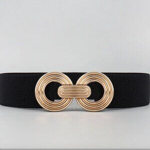 Metal Round Buckle Elastic Cinch Buckle Belt Black